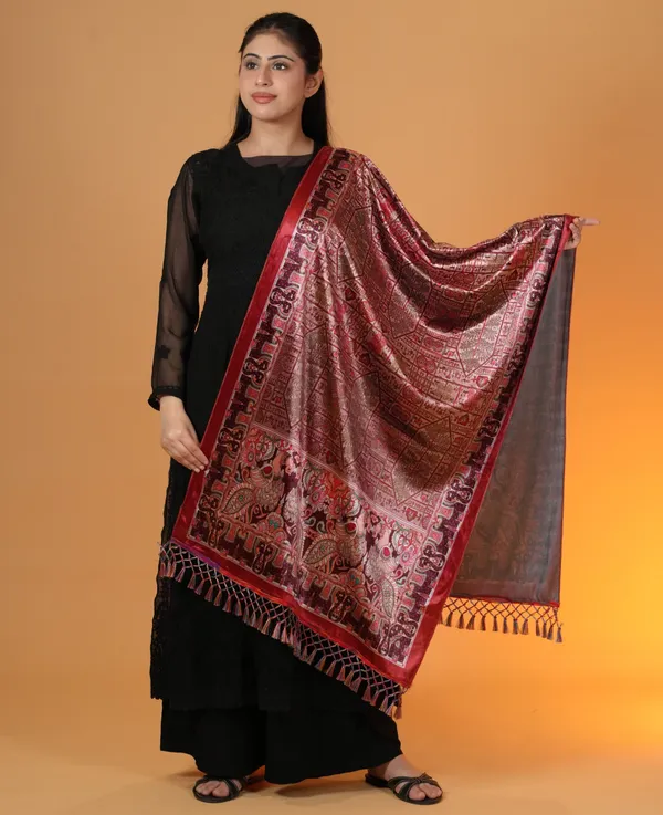 Shifneen_Velvet_Printed_Women_Shawl_Red
