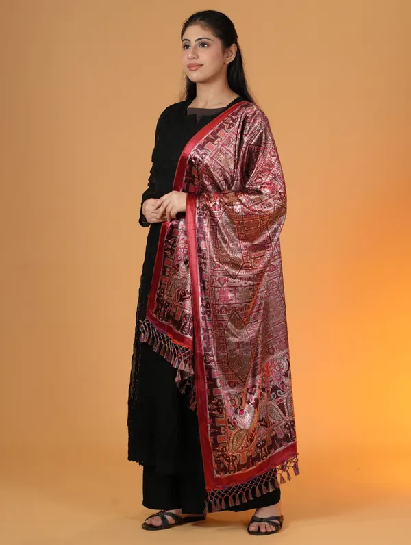 Shifneen_Velvet_Printed_Women_Shawl_Red