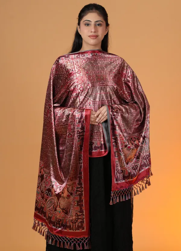 Shifneen_Velvet_Printed_Women_Shawl_Red