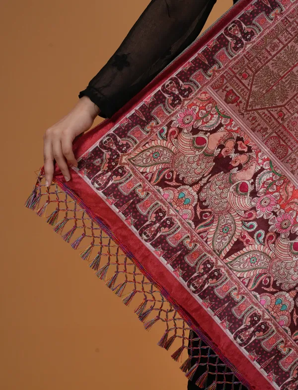 Shifneen_Velvet_Printed_Women_Shawl_Red