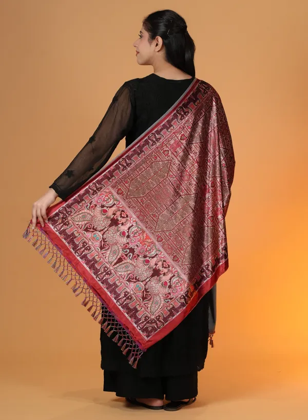 Shifneen_Velvet_Printed_Women_Shawl_Red