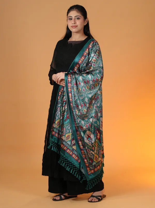 Shifneen_Velvet_Printed_Women_Shawl_Green
