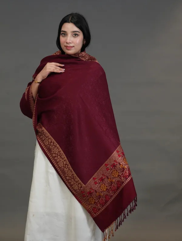 Shifneen_Acrylic_Self_Design_Women_Shawl_Maroon