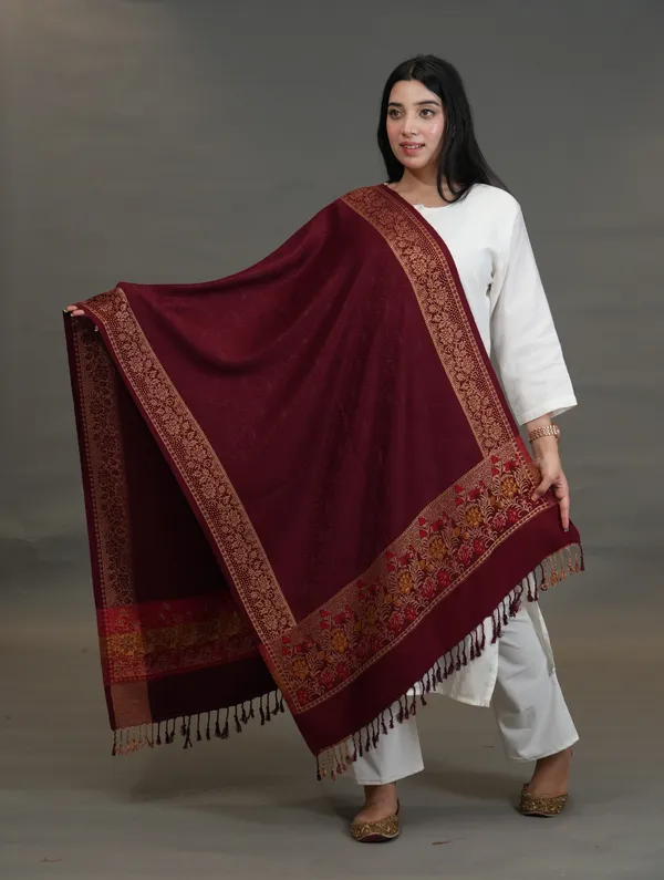 Shifneen_Acrylic_Self_Design_Women_Shawl_Maroon