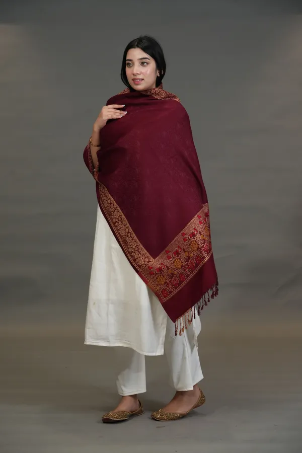 Shifneen_Acrylic_Self_Design_Women_Shawl_Maroon