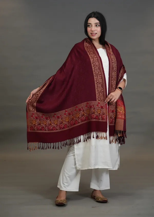 Shifneen_Acrylic_Self_Design_Women_Shawl_Maroon