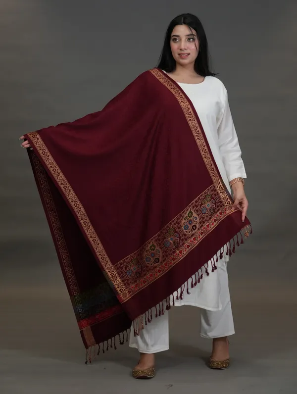 Shifneen_Acrylic_Self_Design_Women_Shawl_Maroon