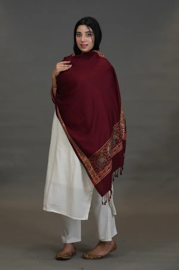 Shifneen_Acrylic_Self_Design_Women_Shawl_Maroon