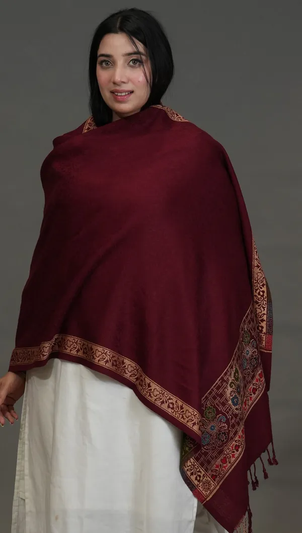 Shifneen_Acrylic_Self_Design_Women_Shawl_Maroon