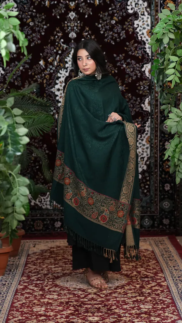 Shifneen_Acrylic_Self_Design_Women_Shawl_Dark_Green