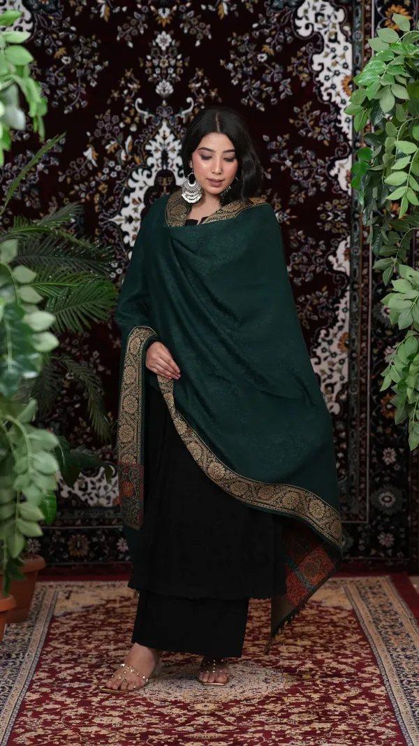 Shifneen_Acrylic_Self_Design_Women_Shawl_Dark_Green