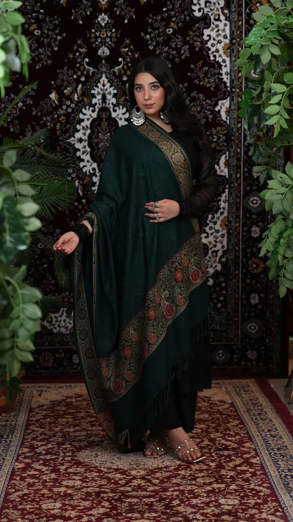 Shifneen_Acrylic_Self_Design_Women_Shawl_Dark_Green