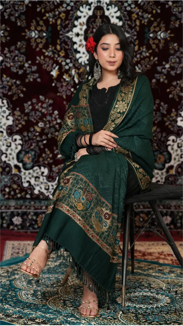 Shifneen_Acrylic_Printed_Women_Shawl_Dark_Green