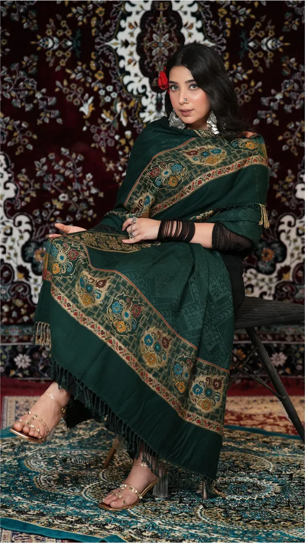 Shifneen_Acrylic_Printed_Women_Shawl_Dark_Green