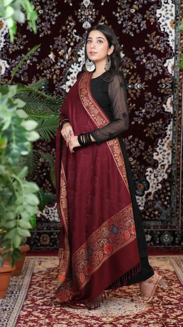 Shifneen_Acrylic_Self_Design_Women_Shawl_Maroon