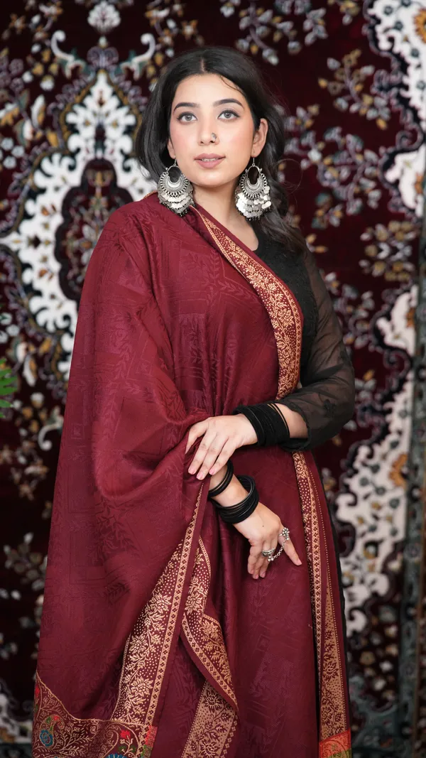 Shifneen_Acrylic_Self_Design_Women_Shawl_Maroon