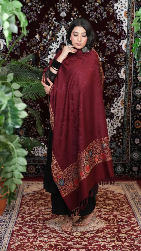 Shifneen_Acrylic_Self_Design_Women_Shawl_Maroon