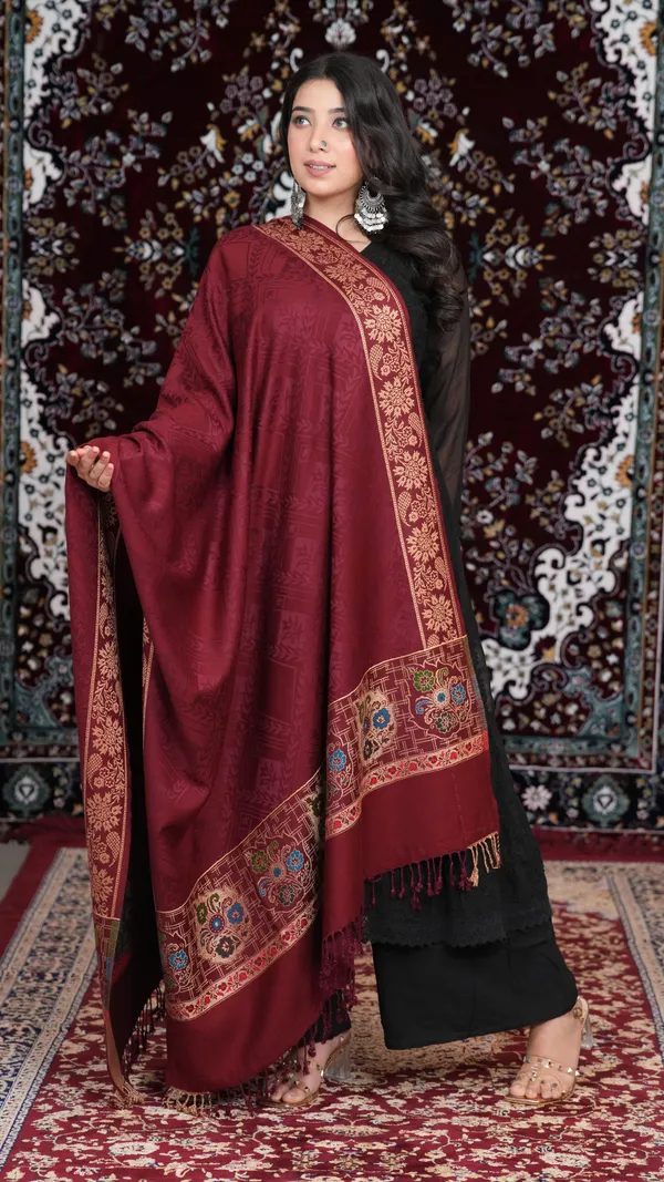 Shifneen_Acrylic_Self_Design_Women_Shawl_Maroon