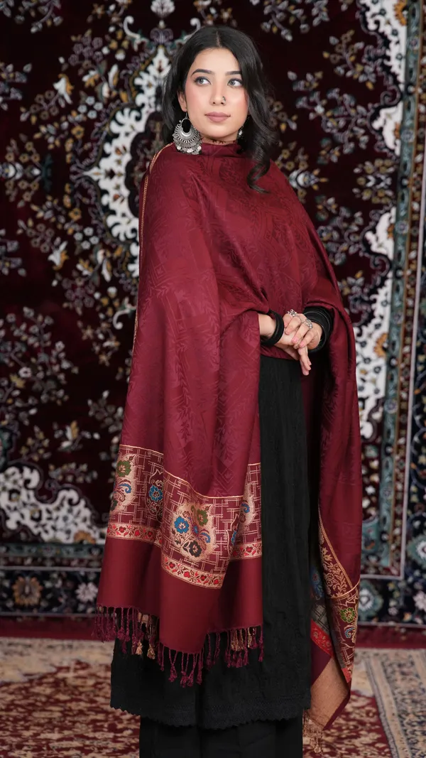 Shifneen_Acrylic_Self_Design_Women_Shawl_Maroon