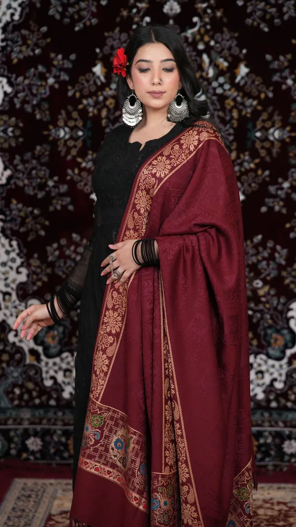 Shifneen_Acrylic_Self_Design_Women_Shawl_Maroon