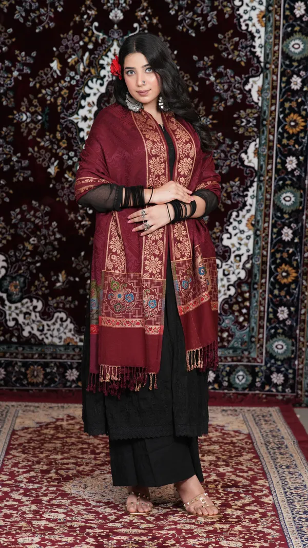 Shifneen_Acrylic_Self_Design_Women_Shawl_Maroon
