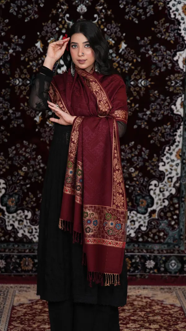 Shifneen_Acrylic_Self_Design_Women_Shawl_Maroon