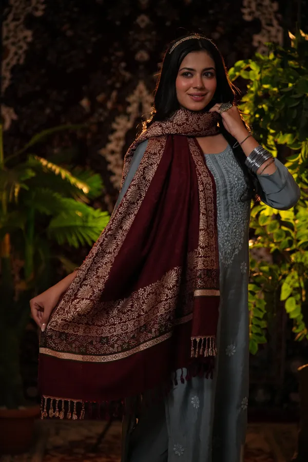 Shifneen_Acrylic_Self_Design_Women_Shawl_Maroon