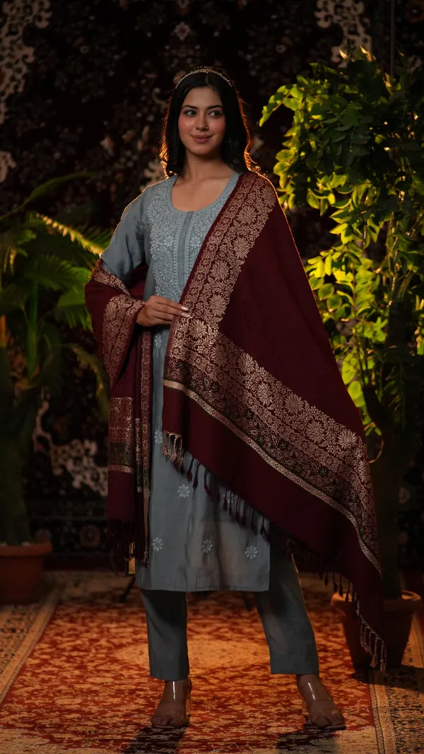 Shifneen_Acrylic_Self_Design_Women_Shawl_Maroon
