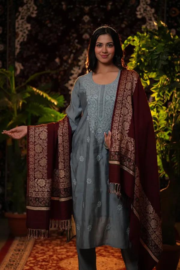Shifneen_Acrylic_Self_Design_Women_Shawl_Maroon