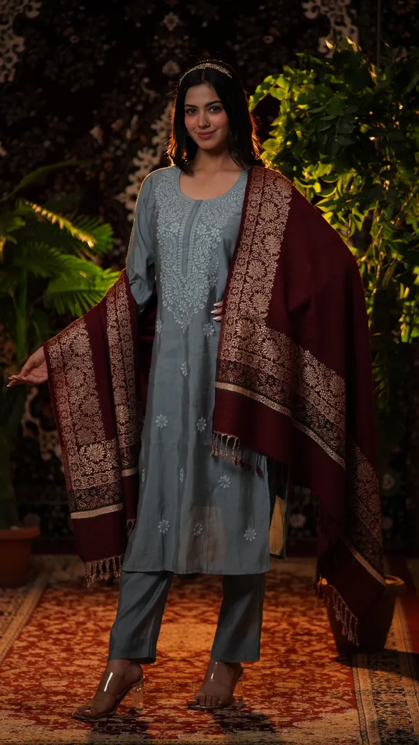 Shifneen_Acrylic_Self_Design_Women_Shawl_Maroon