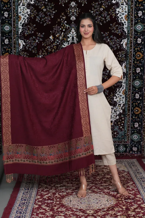 Shifneen_Acrylic_Printed_Women_Shawl_Maroon