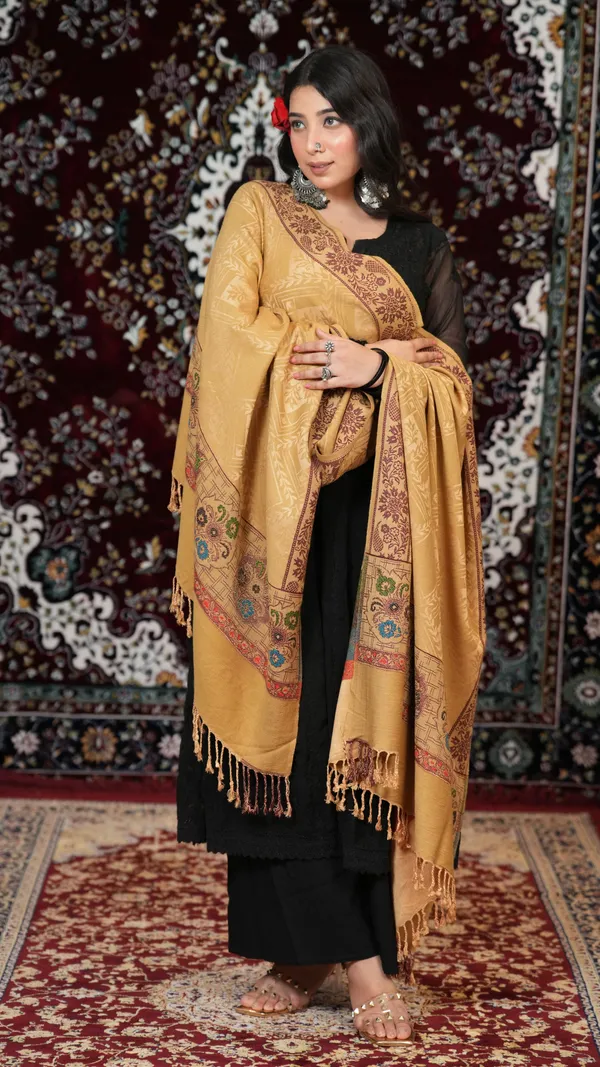Shifneen_Acrylic_Printed_Women_Shawl_Gold