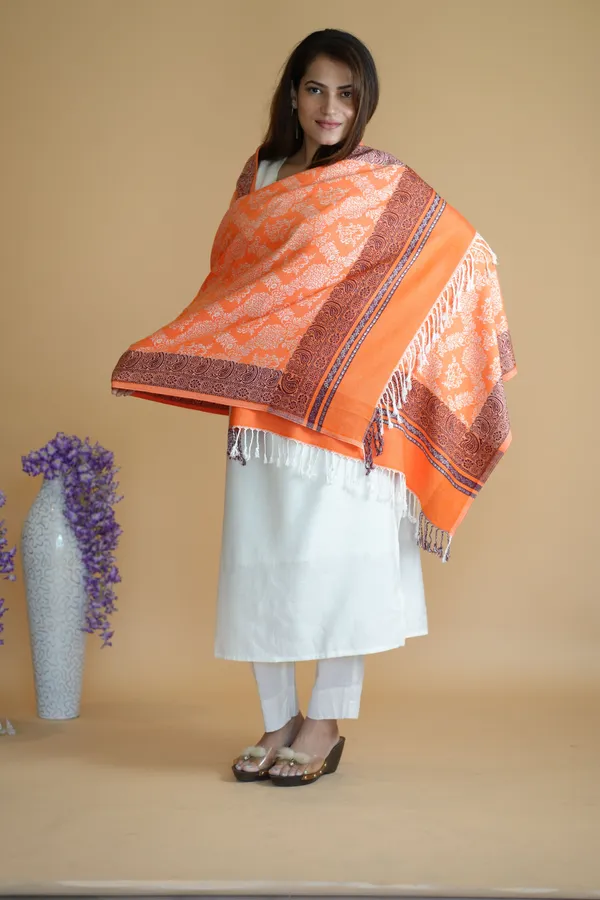 Shifneen_Acrylic_Printed_Women_Shawl_Orange