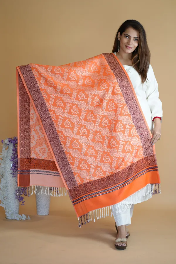 Shifneen_Acrylic_Printed_Women_Shawl_Orange