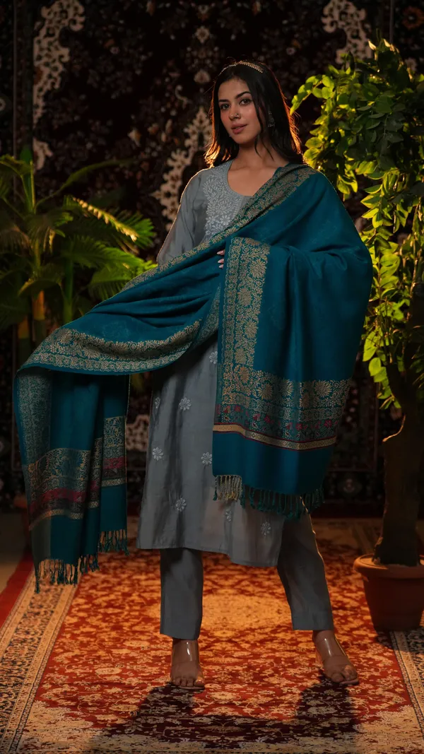 Shifneen_Acrylic_Self_Design_Women_Shawl_Green