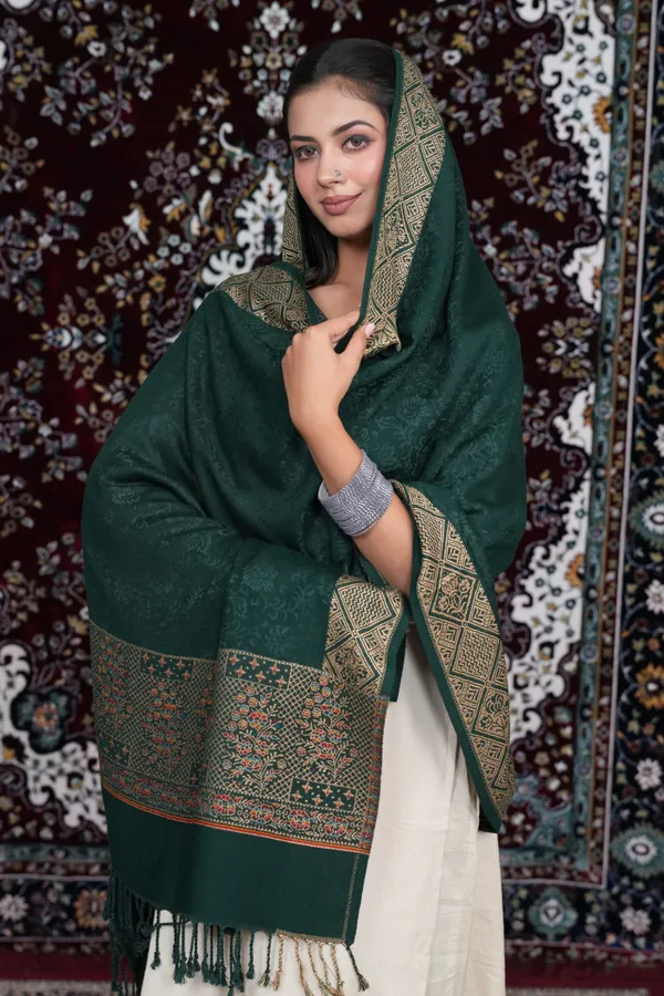 Shifneen_Acrylic_Printed_Women_Shawl_Dark_Green