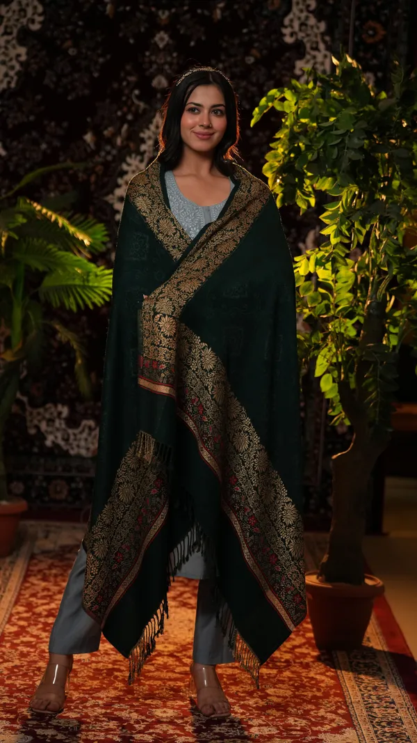 Shifneen_Acrylic_Self_Design_Women_Shawl_Dark_Green