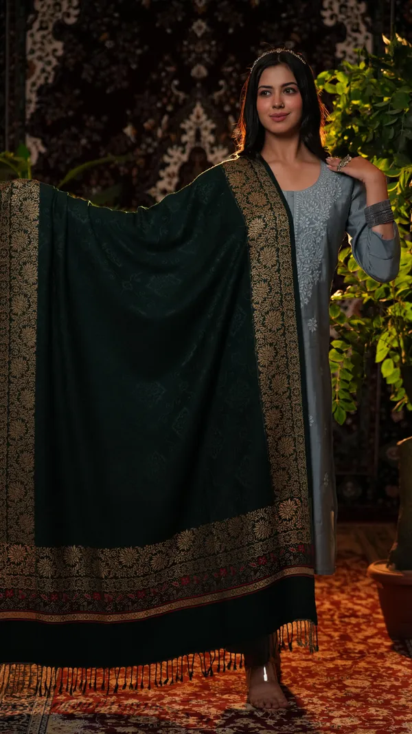 Shifneen_Acrylic_Self_Design_Women_Shawl_Dark_Green