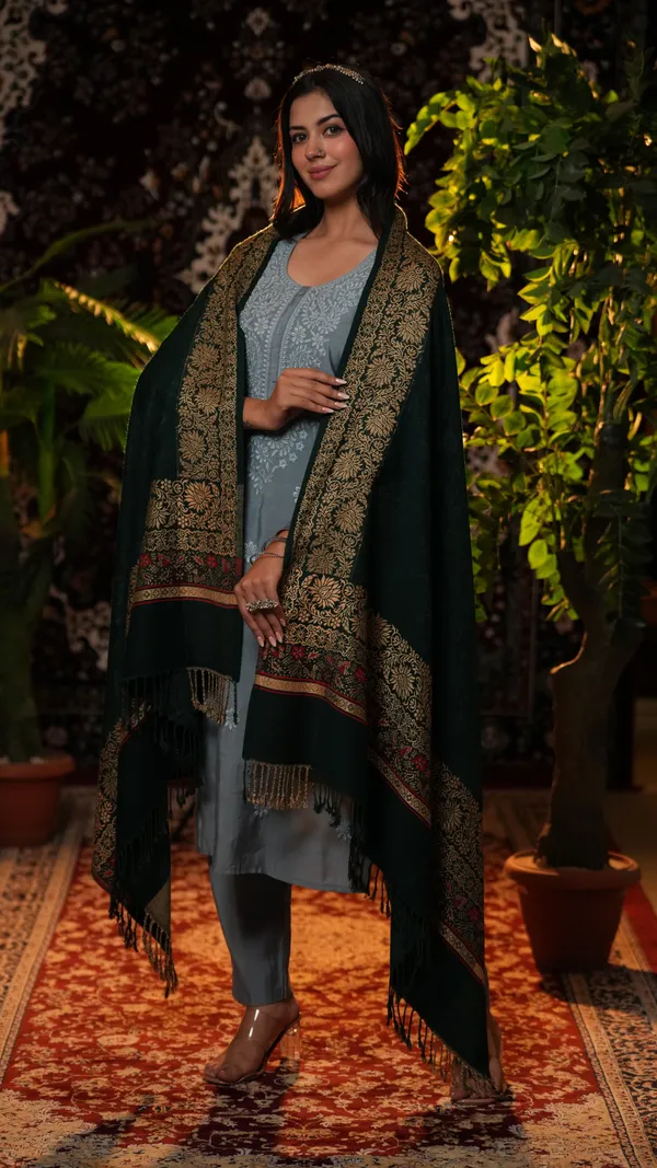 Shifneen_Acrylic_Self_Design_Women_Shawl_Dark_Green