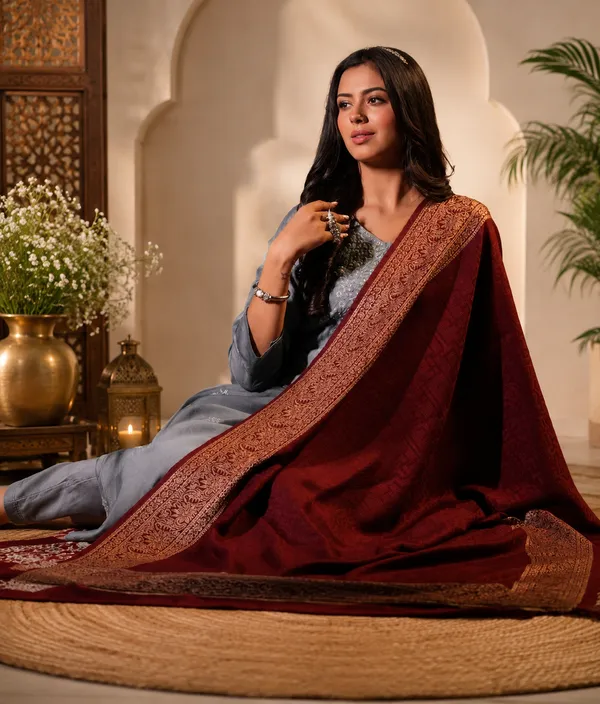 Shifneen_Acrylic_Self_Design_Women_Shawl_Maroon