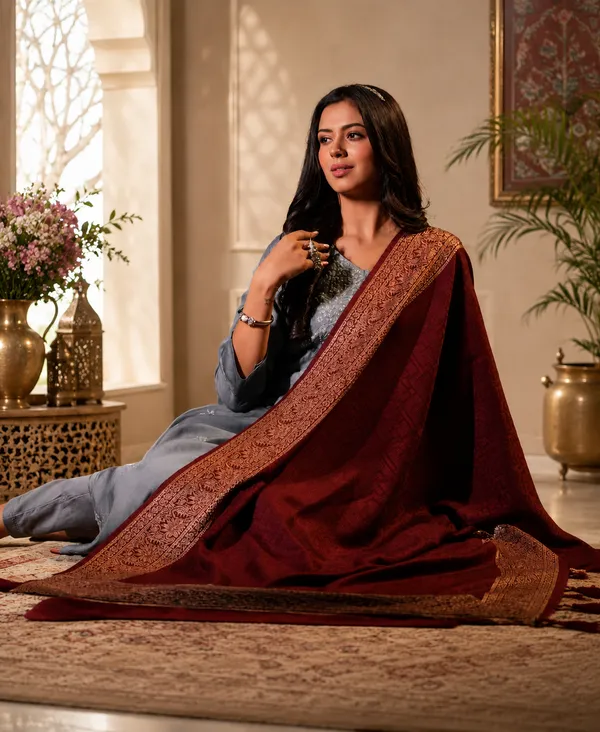 Shifneen_Acrylic_Self_Design_Women_Shawl_Maroon