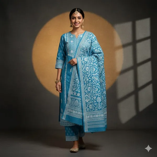 Sky_Serenity_Suit_Set_Pure_Cotton_With_Chikankari_Style_Print_Ethnic_Suit_Set_For_Women
