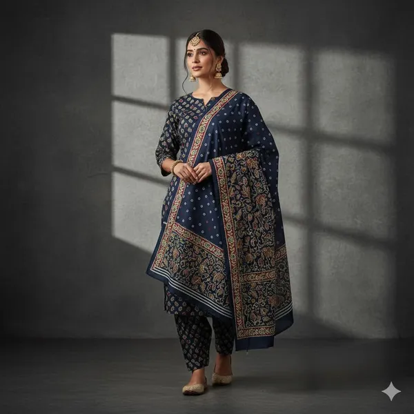 Navy_Blue_With_Maroon_Golden_Border_Handloom_Cotton_Fabric_With_Kalamkari_Digital_Print_Ethnic_Suit_Set_For_Women