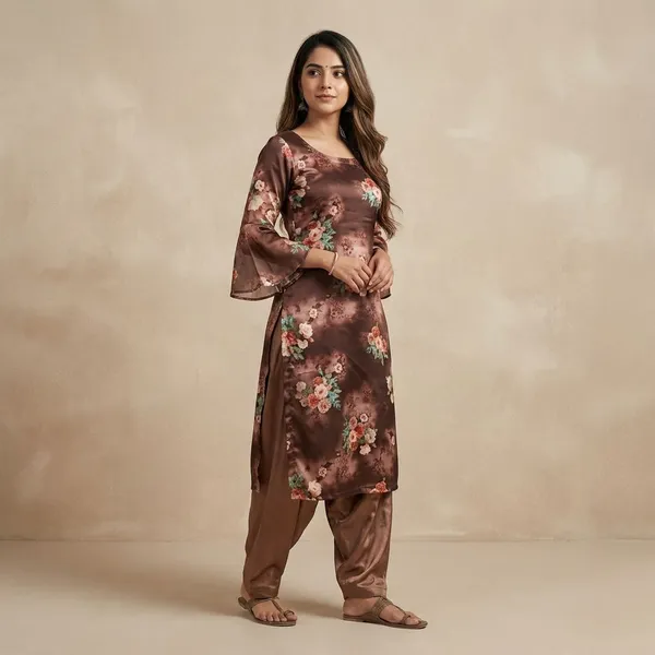 Mocha_Brown_Satin_Blend_Ethnic_Suit_Set_For_Women