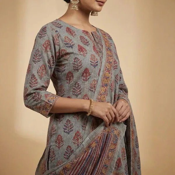 Ash_Grey_With_Maroon_Print_Pure_Cotton_Ethnic_Suit_Set_For_Women