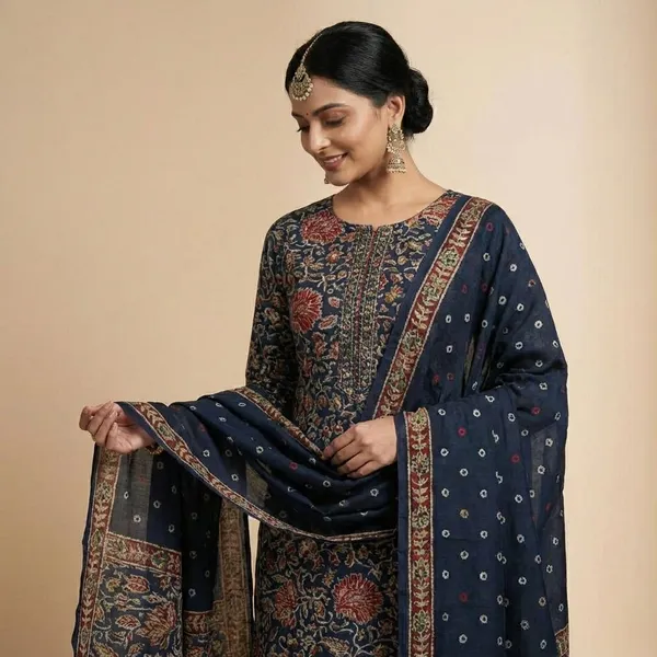 Deep_Navy_Blue_With_Multi_Thread_Floral_Weaves_Cotton_Ethnic_Suit_Set_For_Women