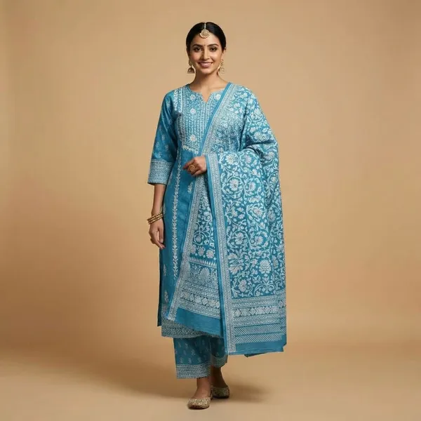 Sky_Serenity_Suit_Set_Pure_Cotton_With_Chikankari_Style_Print_Ethnic_Suit_Set_For_Women