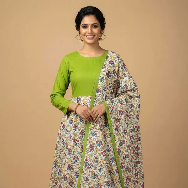 Fresh_Green_And_Multicolor_Cotton_Blend_With_Digital_Floral_Print_Ethnic_Suit_Set_For_Women