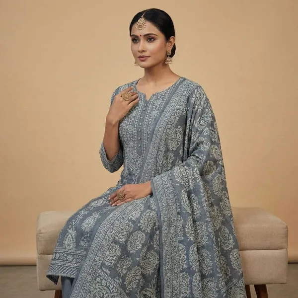Charcoal_Grey_Cotton_Silk_Blend_With_Paisley_Print_Ethnic_Suit_Set_For_Women