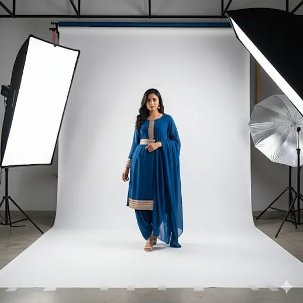 Deep_Ocean_Blue_Georgette_With_Golden_Lace_Border_Ethnic_Suit_Set_For_Women